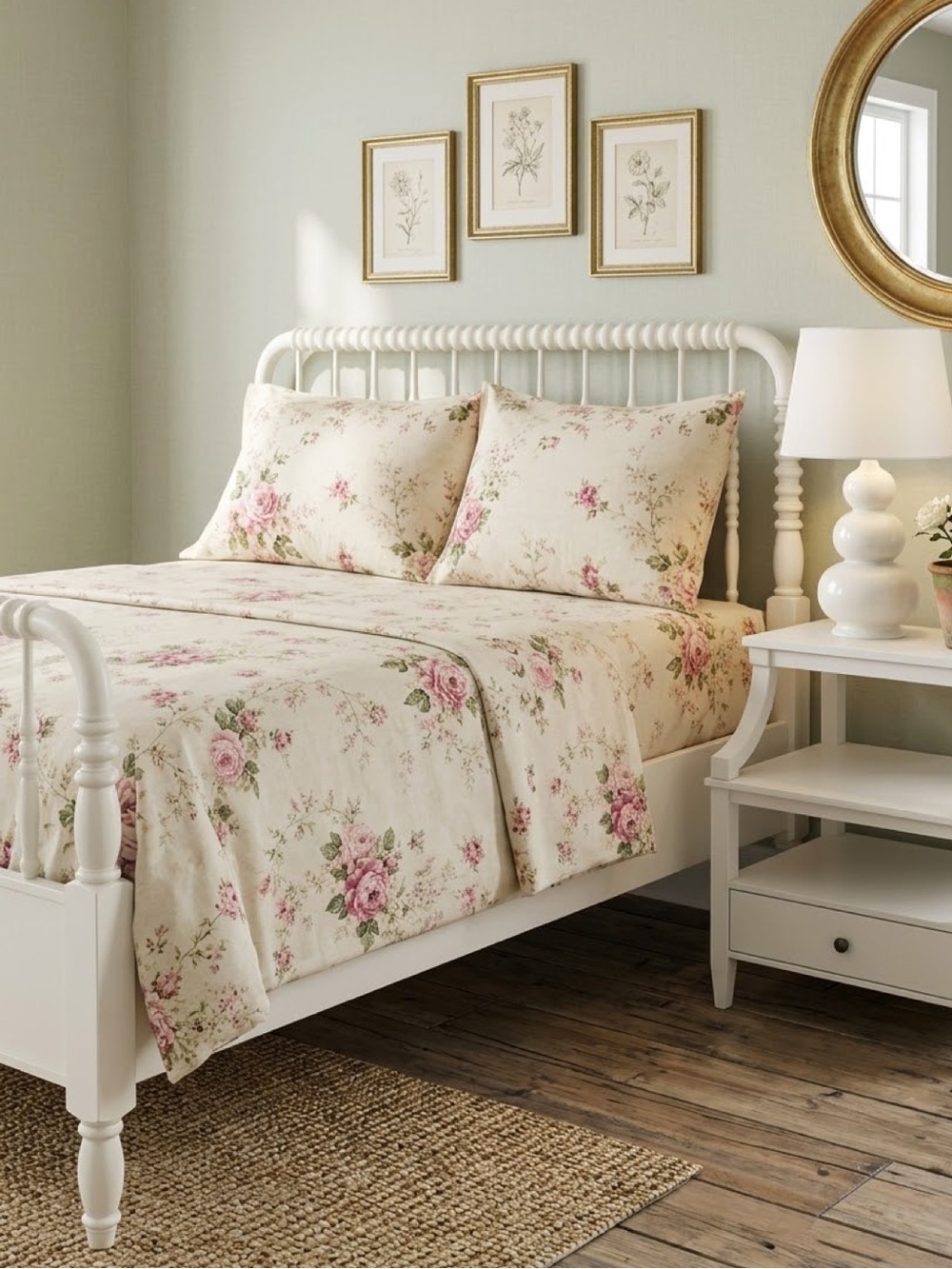 Vintage Mirabello Italy Queen  Sheet Set Luxury Floral Pink Roses 4 Pc Cotton